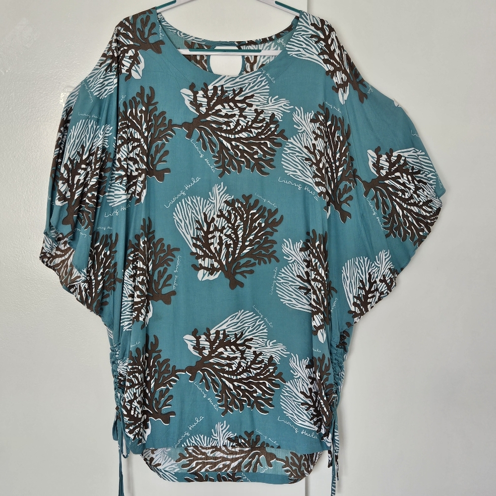 Blue and Brown Relaxed Mini Dress with Ruched Style